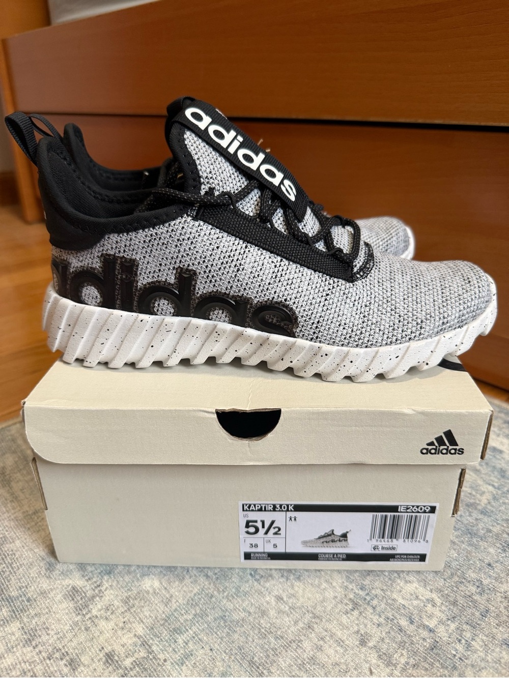 adidas Kids Grey & Black Knit Slip-On Sneakers